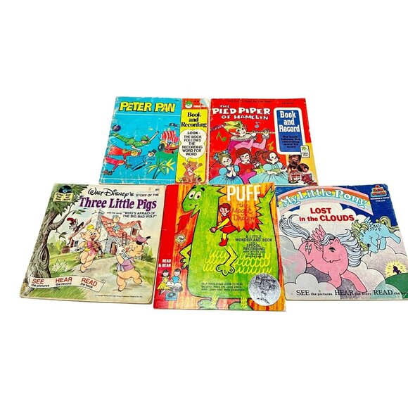 Peter Pan Records Book Set Lot 5 Read and Hear Pony Puff Pigs Pied Piper Vintage - Picture 2 of 16